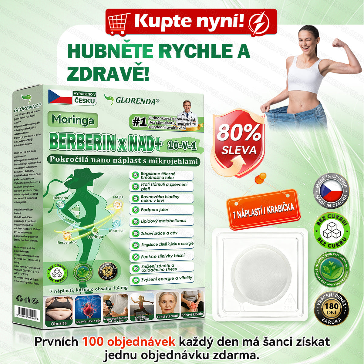 Oficiální obchod | 🌿𝑮𝑳𝑶𝐑𝐄𝐍𝐃𝘼® Moringa · Berberin × NAD+ 10v1 Pokročilá nano náplast s mikrojehlami (pouze jednou denně, viditelné výsledky již za 7 dní) 🌿Pro osoby s obezitou, ochablou pokožkou, cukrovkou a problémy s klouby